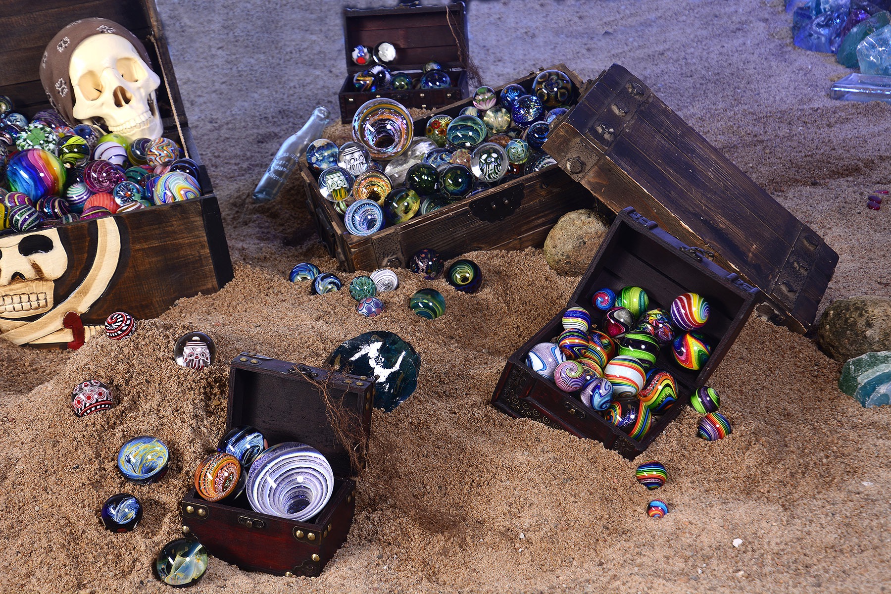 Treasure chests and handmade marbles from the World’s Biggest Marble Hunt archive