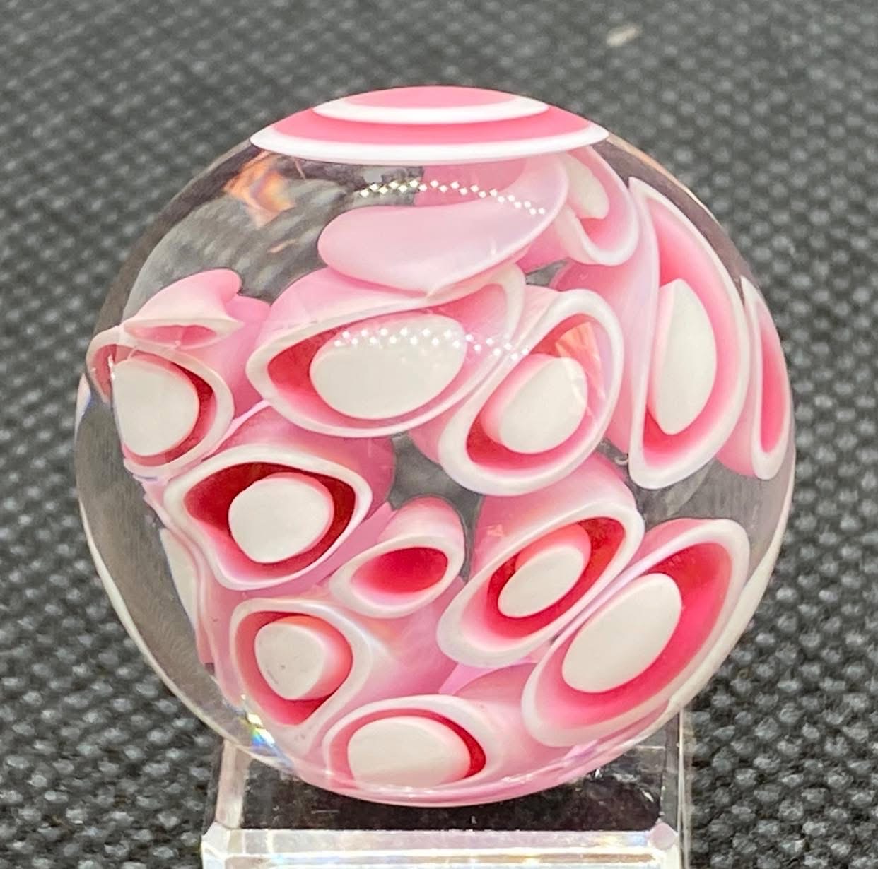 Hot Pink Dot Stack: full front view of pink and white dot stacks on a clear stand
