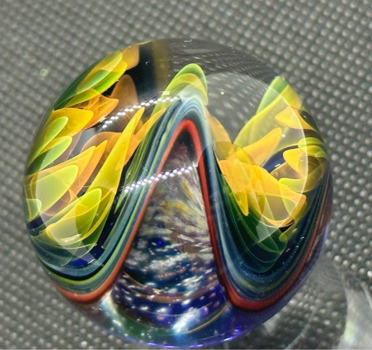 Parallel Dimensions of Space Marble: Two contrasting space scenes divided by sweeping colored bands